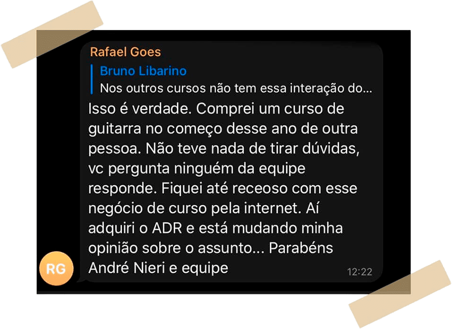 Relato de Rafael Goes sobre suporte e interação no curso