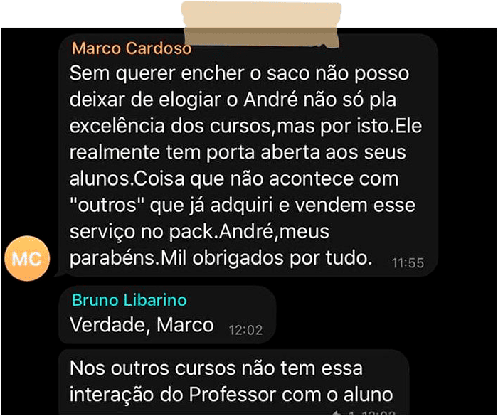 Relato de Marco Cardoso sobre a proximidade de Andre com os alunos