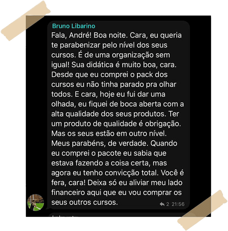 Relato de Bruno Libarino sobre a organização e qualidade dos cursos