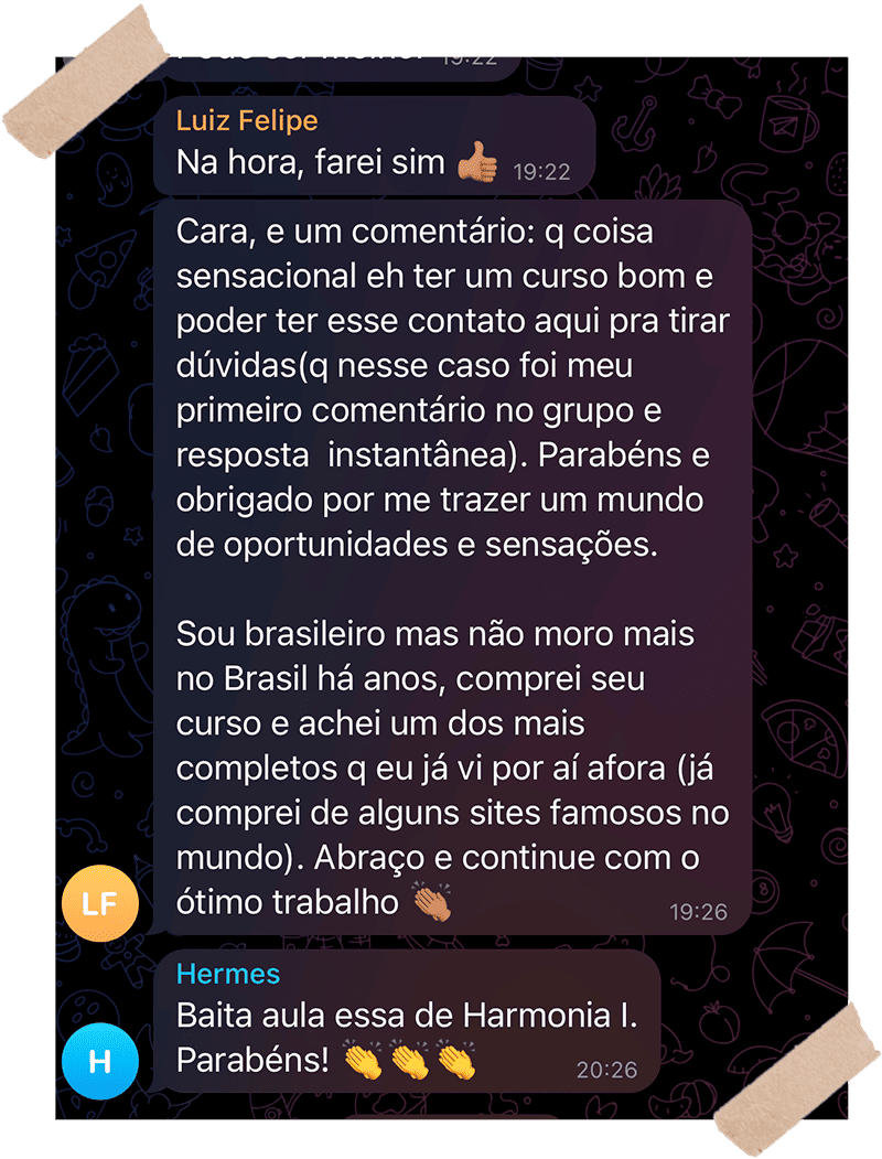 Relato de Luiz Felipe sobre o curso e o contato no grupo