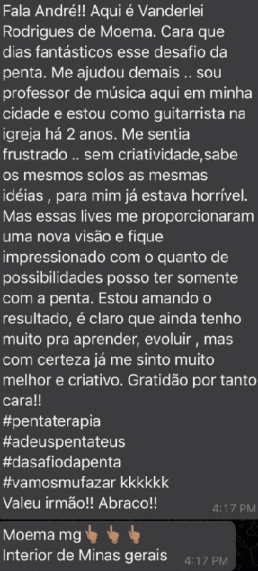 Relato de Vanderlei Rodrigues sobre criatividade e possibilidades na pentatônica